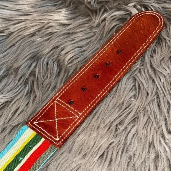 EUC Fossil Stretch Rainbow Fabric and Leather Belt Wide Size Medium - Picture 4 of 8